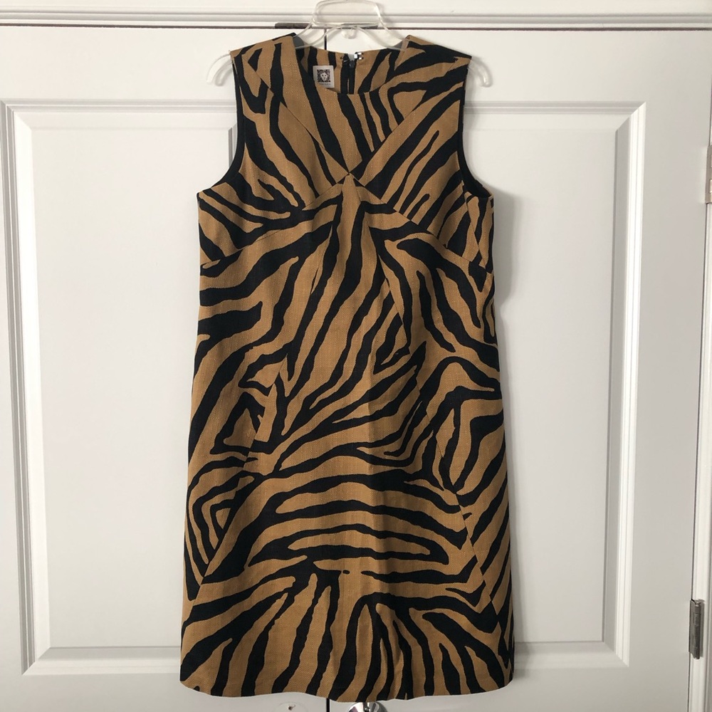 Tan zebra print Anne Klein sleeveless dress